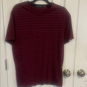 Ralph Lauren Men's Maroon and Gray Striped Tee